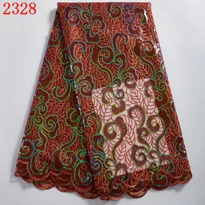 Tela de terciopelo de encaje de lentejuelas africanas bordadas para mujer, vestido de fiesta, tela de encaje de tul francés de alta calidad con lentejuelas 2328