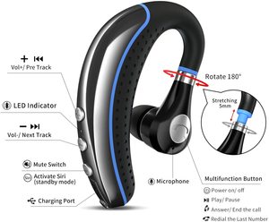 Casque sans fil mono avec crochet d'oreille, écouteurs sport et pilote pour appels professionnels, casque téléphonique - Product Image 3