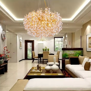 Ceiling Adjustable Height Modern Luxury <b>Gold</b> Crystal Flower Round Chandelier Large Pendant <b>Light</b> for Living Room - Product Image 1