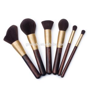 6 pièces cheveux bruns classique stupide doré brun foncé manche en bois cosmétique maquillage brosse ensemble - Product Image 2