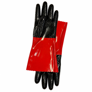 Gants de protection en <span class=keywords><strong>PVC</strong></span> étanches OEM ODM de 35 cm, rouges et noirs, texturés, résistants à l'abrasion, pour la sanitaire (vente en gros) - Product Image 1