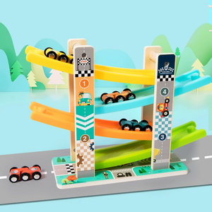 多機能4フロアレース交通列車追跡木製車おもちゃ教育学習ゲーム子供のための幼児男の子 & 女の子 - Product Image 3