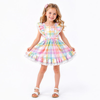 Robe pour fille enfant de haute qualité, motif à carreaux tendance, coton respirant, col carré, mini-robe de princesse pour les fêtes et le quotidien