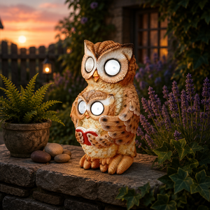 Lampe solaire LED d'extérieur en résine faite à la main, motif famille de hiboux, décoration de jardin, cadeau personnalisé pour patio, cour et maison - Product Image 2