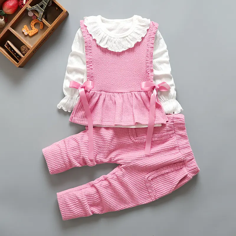 2022 تصميم جديد الاطفال الصبي ارتداء مجموعة لطيف الطفل الملابس الوردي اللون 3 قطعة أعلى + سترة + السراويل الفتيات مجموعة ملابس 1-5 سنوات