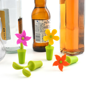 Silicone <b>Wine</b> <b>Stoppers</b> Bauhinia Flower Design Green Base Sealing Bottle <b>Stopper</b> Rose Pink Orange White Yellow - Product Image 3
