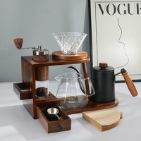Ensemble d'accessoires de voyage pour café, ensemble de 8 pièces, broyeur manuel, support de rangement portable pour camping en plein air, ensemble complet de cadeaux