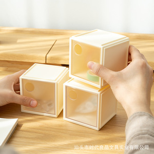 Transparent Display <b>Storage</b> <b>Box</b> Square <b>Beige</b> Desktop Organizer Drawer Style Mini Medicine <b>Box</b> Small <b>Storage</b> Container - Product Image 3