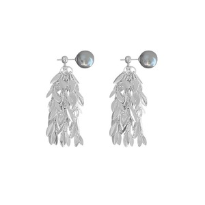 Pendientes de Perlas Sofisticados y Lujosos para Mujer con Borla de Espiga Brillante y Baño Electrolítico Modelo A2031 Plata - Product Image 5