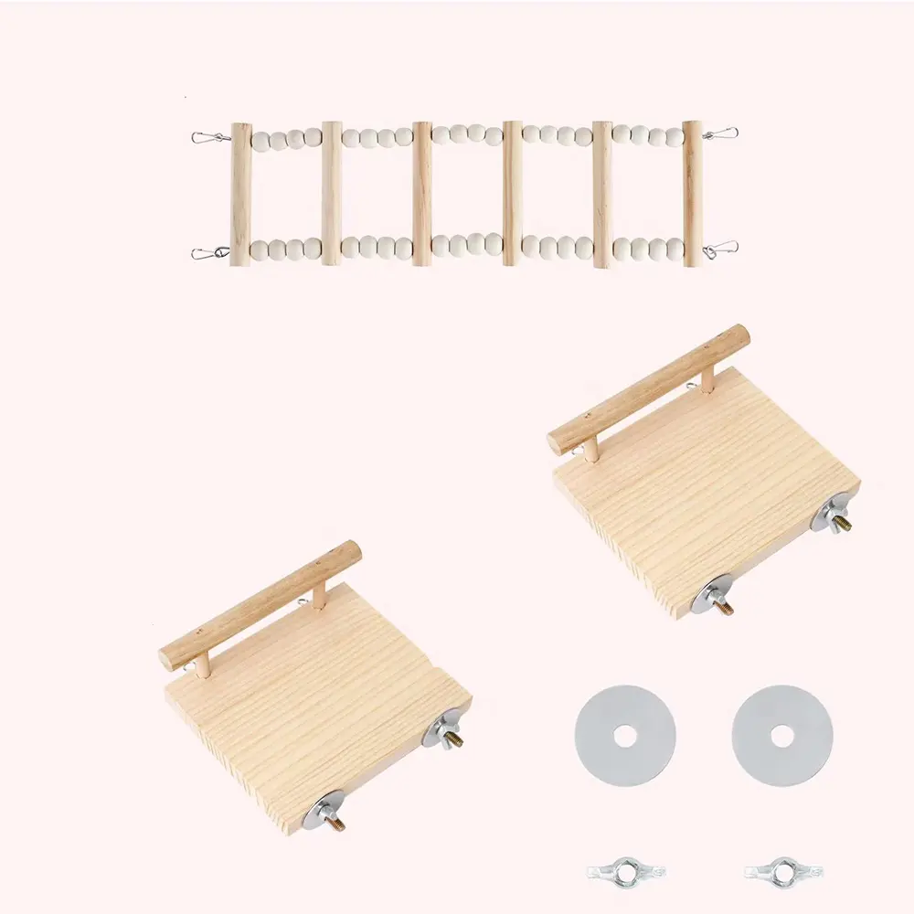 Plataforma de pouso para pássaros de comprimento personalizado, plataforma de madeira para brincar de papagaio, suporte para exercícios e academia com escada de escalada