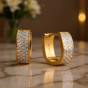 Pendientes de Aro Vogue de Oro de 18K con Diamantes, Corte Brillante Redondo, Micro Pavé, Joyería Fina para Uso Diario de Mujer - Product Image 2