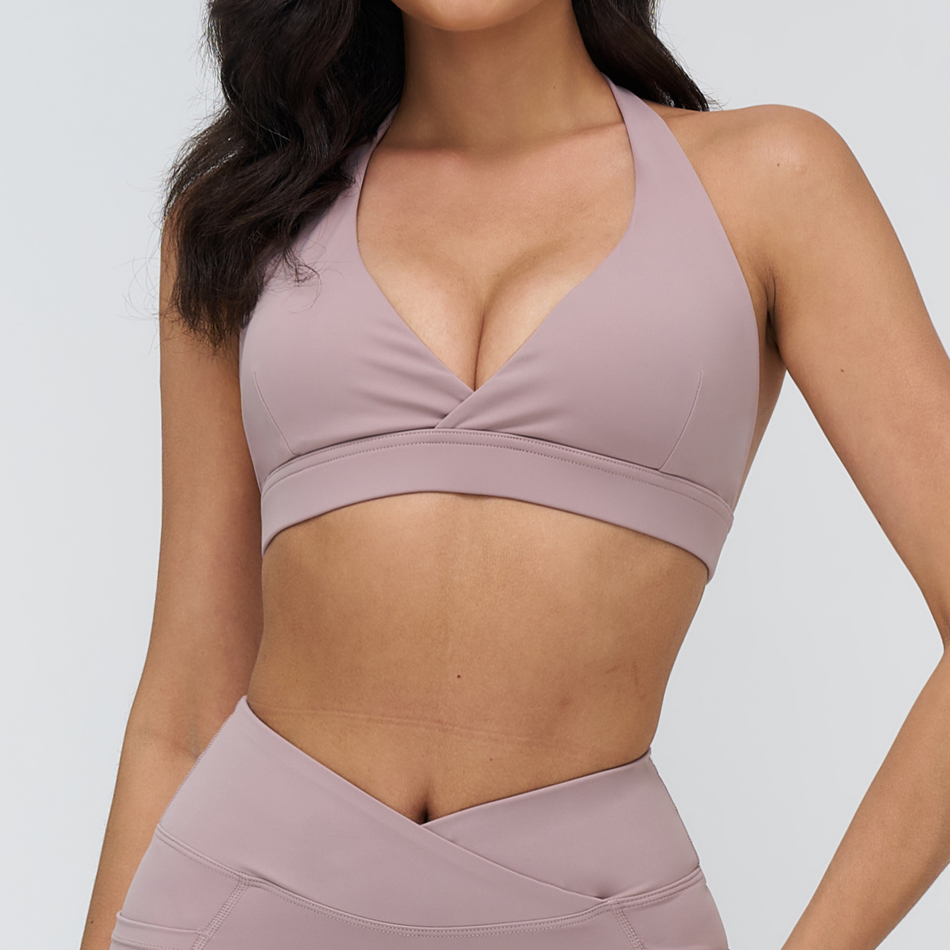 TongJoes Cross-Border Barely There Breathable High Support Yoga Sports Bra Cross V-Neck Fashionable Back Nylon Fitness Front