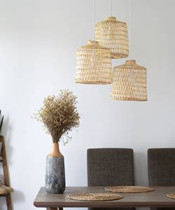 Suspension triple à abat-jour en bambou tressé, luminaire de plafond en bois tissé, câblage direct, blanc/noir, fournisseur Vietnamien - Product Image 2