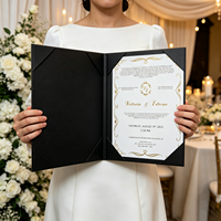Carnet de certificat de Nikah en calligraphie islamique A4 avec dorure à chaud, couverture rigide noire, pochettes intérieures dorées, invitations de mariage