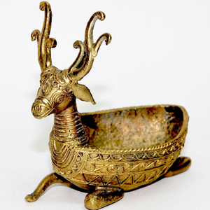 Vintage Metal Deer Figurine <b>Bowl</b> Handcrafted Metal Reindeer Storage Dish Tabletop <b>Key</b> Trinket Tray <b>Decor</b> - Product Image 1