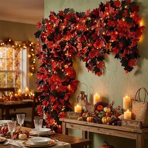Wan Qiao Artificial Maple Vine 5-Fork Red Black <b>Leaves</b> Harvest Halloween Christmas <b>Decoration</b> Indoor Outdoor Garland - Product Image 4