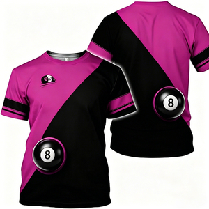 Camiseta de manga corta S.Q.F para hombre, con estampado 3D de transferencia térmica, rosa intenso/negro, diseño diagonal con anillo luminoso y líneas cruzadas, estilo vintage. - Product Image 4