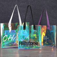 Sac à provisions réutilisable en plastique irisé rose holographique brillant avec logo personnalisé Sac fourre-tout cadeau avec design personnalisé