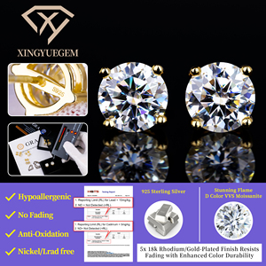 Pendientes <span class=keywords><strong>de</strong></span> Moissanita Blanca <span class=keywords><strong>de</strong></span> 6.5mm y 1 Quilate, Chapados en Oro Amarillo, Brillantes, para Fiesta, Joyería <span class=keywords><strong>Fina</strong></span>, Regalos para Mujer - Product Image 3