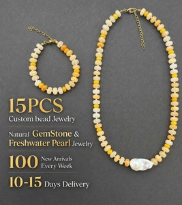 Collier élégant unisexe en perles de pierre naturelle d'eau douce, géométrique, en acier inoxydable plaqué or 18 carats, style bohème - Product Image 1