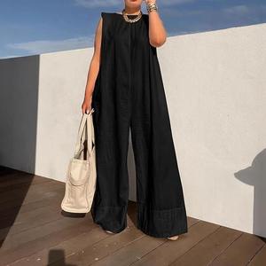 Hot Sale Solid Color Sleeveless Loose <b>Wide</b> <b>Leg</b> Maxi Summer <b>Casual</b> Women <b>Jumpsuit</b> Fashion - Product Image 1