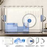 Grande cage à hamster USMILEPET en acrylique transparent, cage spacieuse pour hamster, avec litière en sable et espace en copeaux de bois