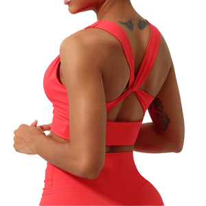 Sujetador deportivo nude con efecto push-up, cuello en V, transpirable, espalda cruzada, a prueba de golpes, para yoga y gimnasio, con tirante interior. - Product Image 1