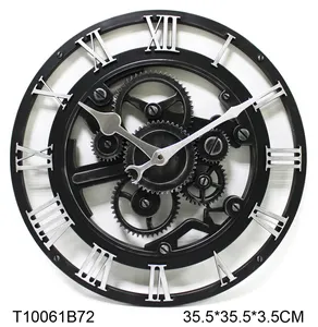 14" Vintage Punk Style Industrial Gear Clocks Roman Numeral Art Decorative Wall Clock