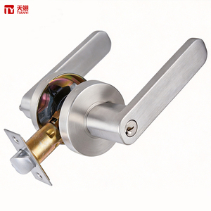 Tianyi Brushed Stainless Steel Door Handle Lever <b>Lock</b> Round Rosette <b>Keyed</b> Entry Modern Interior Bedroom Hardware Lockset - Product Image 1