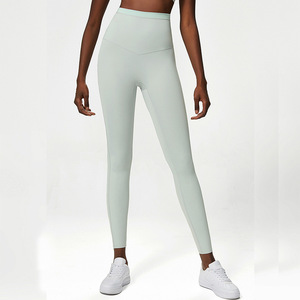 Leggings Deportivos de Cintura Alta para Mujer, Diseño Sólido Color Nude, Anti-Rollos, Talla Grande, Elásticos, Largos hasta el Tobillo, de Cuatro Vías - Product Image 3