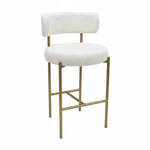 Sgabello da Bar Moderno con Gambe in Metallo e Seduta Imbottita Morbida Bianca - Product Image 2