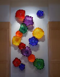 <span class=keywords><strong>Grande</strong></span> œuvre d'art murale en verre de Murano soufflé à la main, fleur de lotus, décoration murale en verre, assiettes - Product Image 1
