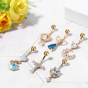 Set di 6 <span class=keywords><strong>Piercing</strong></span> per <span class=keywords><strong>Ombelico</strong></span> in Acciaio Inox 14G Placcato Oro/<span class=keywords><strong>Argento</strong></span> con Cuore, Luna, Stella e Zirconi per Matrimonio - Product Image 4