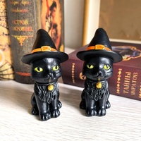 Figurine de chat noir d'Halloween avec chapeau de sorcière, jolie statue de chaton en résine, décoration d'intérieur effrayante pour étagère, plateau à niveaux, table
