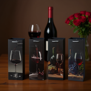 Borsa Regalo per Vino Nera con Stampa Bicchiere da Vino, Confezione da 12 per Presentazione Vini - Product Image 3