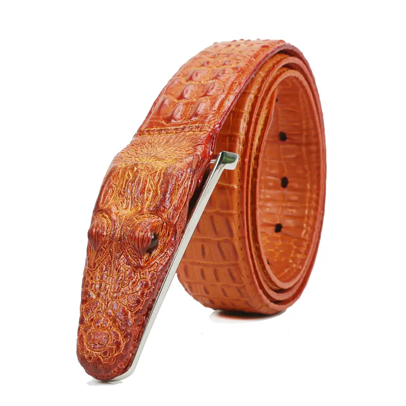 Ceinture en cuir de peau de crocodile boucle de tête de crocodile ceinture de loisirs de luxe pour hommes cadeau