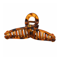 Pince à cheveux requin en plastique pour femme, motif léopard, style rétro, grande taille, extensible, avec pierres précieuses, accessoire pour queue de cheval