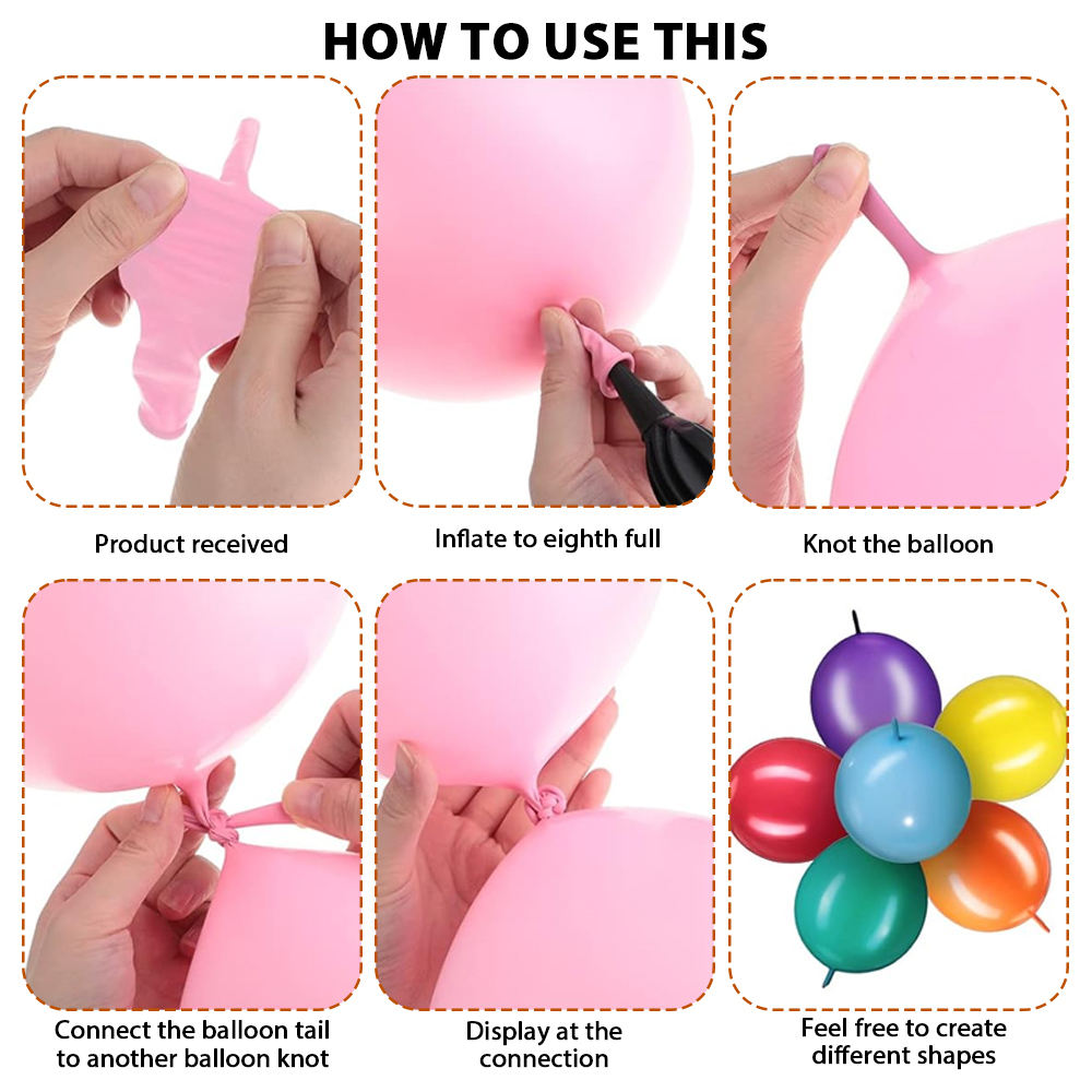 Wholesale 10 Inch 12 Inch Tail Balloon Linking Tail Easy to Connect Link Latex Balloon Party Decoration Matte Linking Balloons