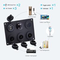 Cargador USB Dual de 12V con Encendedor de Cigarrillos, Toma de Corriente, Voltímetro LED, Interruptor de Palanca, Panel Múltiple para Auto, Barco, RV, 4.2A