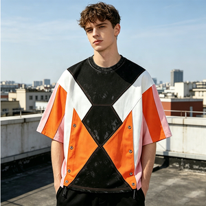 2026 Trend Customization Street Wear <b>Patchwork</b> Vintage Unisex Round-neck OEM 100% Cotton Boxy Premium Oversized T-<b>shirt</b> for Men - Product Image 3