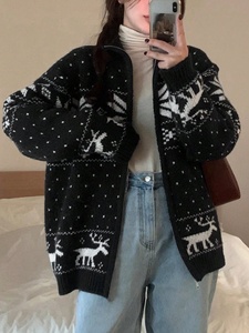 Oversized Knit <strong>Cardigan</strong> Zip up <strong>Christmas</strong> Sweater Outerwear Winter Clothing for Women <strong>Ladies</strong> - Product Image 2