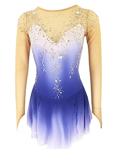 Robe de patinage artistique à manches longues, jupe <span class=keywords><strong>tutu</strong></span> en maille nude, tenue de performance pour enfants, <span class=keywords><strong>pas</strong></span> <span class=keywords><strong>cher</strong></span> - Product Image 2
