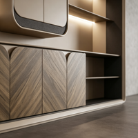 Meuble de rangement moderne de luxe en bois avec éclairage LED, étagère ouverte et vitrine pour bureau et salon