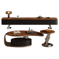 Table basse ovale en bois MOVVON, table d'appoint moderne, table centrale en acier inoxydable, meubles pour la maison