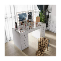 Coiffeuse Moderne avec Miroir 58, Ensemble de Maquillage en Bois à Tiroirs avec Lumières