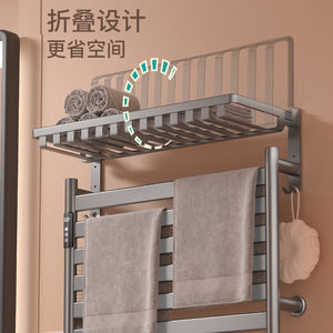 Wall-Mounted Electric <strong>Towel</strong> Warmer Carbon Fiber Bathroom Heated <strong>Towel</strong> Rack Auto Power Cutoff Timer <strong>Storage</strong> Shelves <strong>Units</strong> - Product Image 5