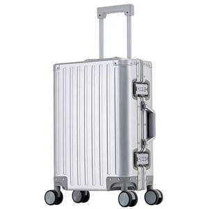 Bagage à main tout en aluminium pour hommes Bagage de voyage noir Valise à roulettes en métal rigide Valise en aluminium argentée - Product Image 4