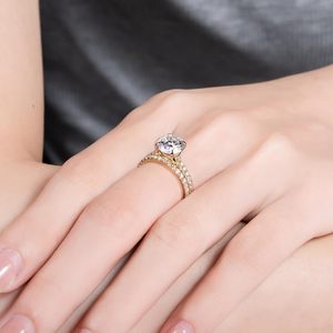 Bague de mariage personnalisée SGARIT en moissanite, 3 carats, taille brillant rond, monture pavée en or 14 carats, bijoux pour femme - Product Image 5
