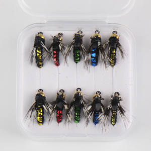 Promo Panas 10pcs Umpan Pancing Serangga Buatan Cepat Tenggelam Kepala Manik Kuningan Scud Fly Worm Set Umpan Pancing Ikan Trout - Product Image 3