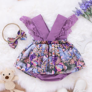 Conjuntos de Ropa para Bebés Niñas, Vestidos de Verano con Encaje y Logotipo Personalizado, Monos para Recién Nacidos, Ropa Floral con Diadema - Product Image 1